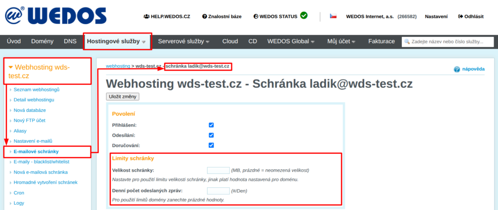 VEDOS: Settings for Email Inbox Limits
