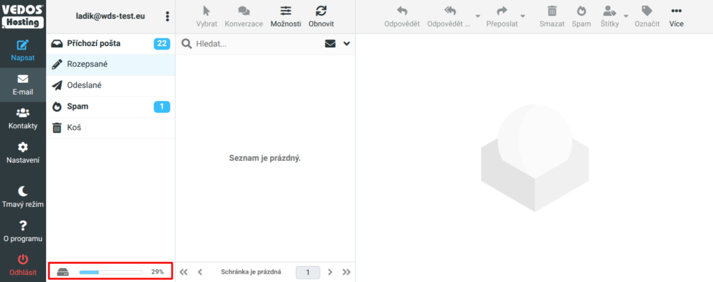 Mailbox storage usage in the WebMail client
