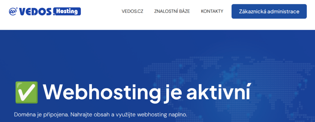 Výchozí stránka aktivního webhostingu