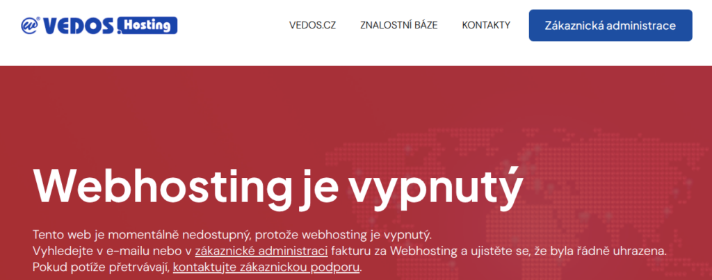 Hláška vypnutého Webhostingu