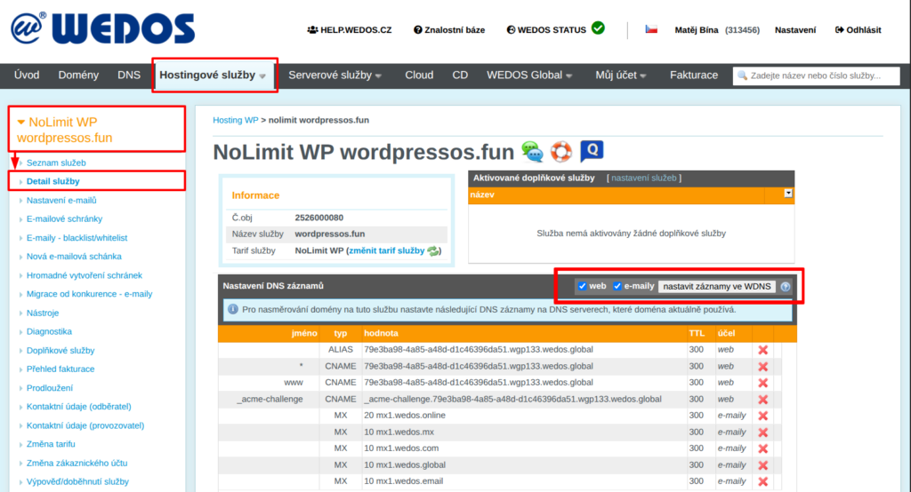 Automatic Configuration of the WP Hosting Service in WEDOS DNS