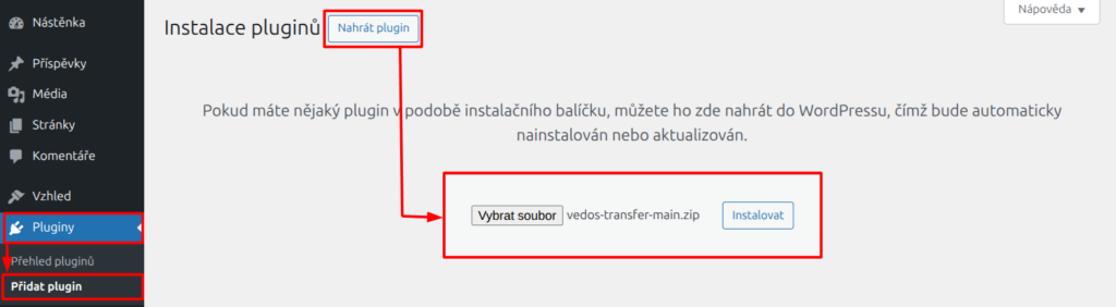 Instalace pluginu pro kopírování WordPressu na VEDOS Hosting WP