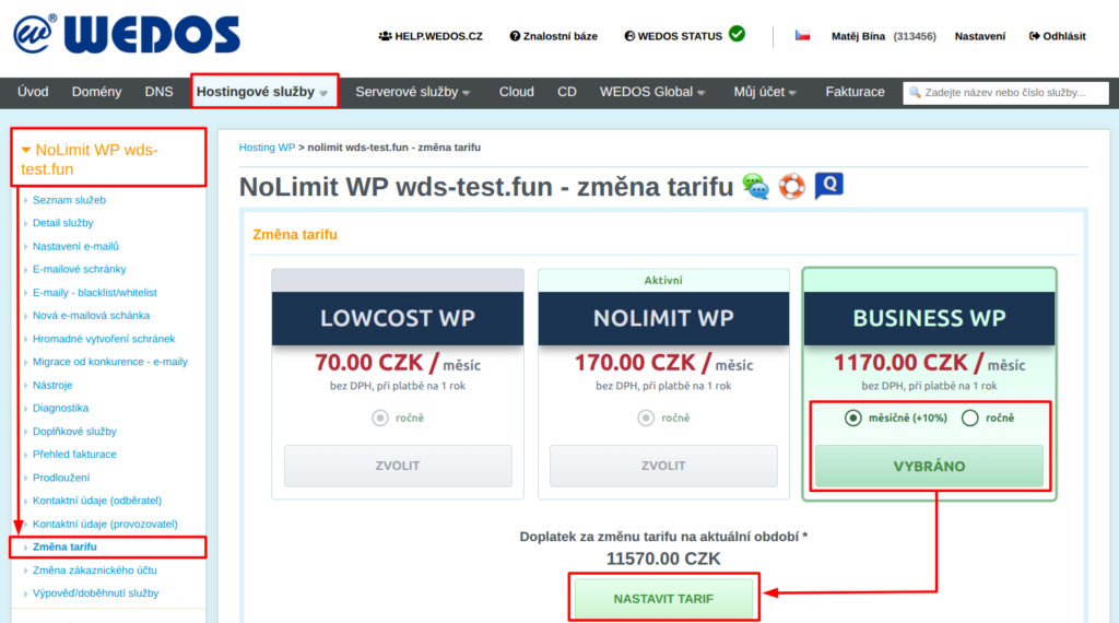 VEDOS Business WP Plan Setup with Monthly Billing (effective starting with the next billing period)