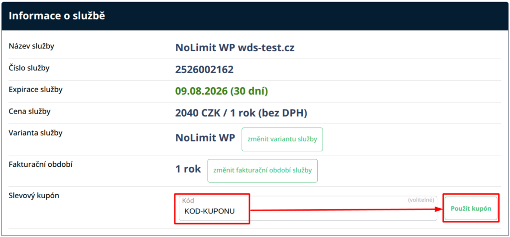 VEDOS Applying a discount code in the form Transition from the TRIAL version of the service to the full version