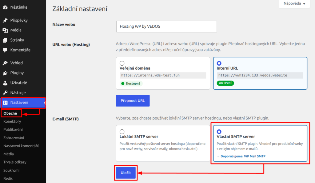 VEDOS Custom SMTP server settings