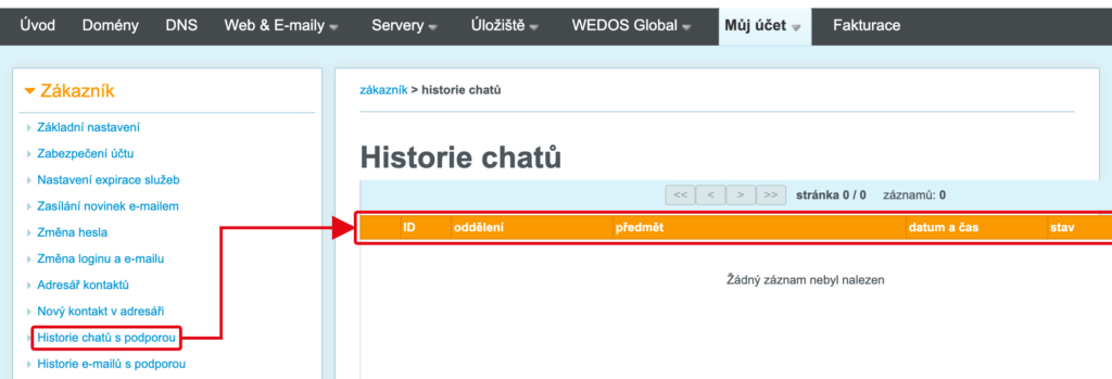 Historie chatů se zákaznickou podporou
